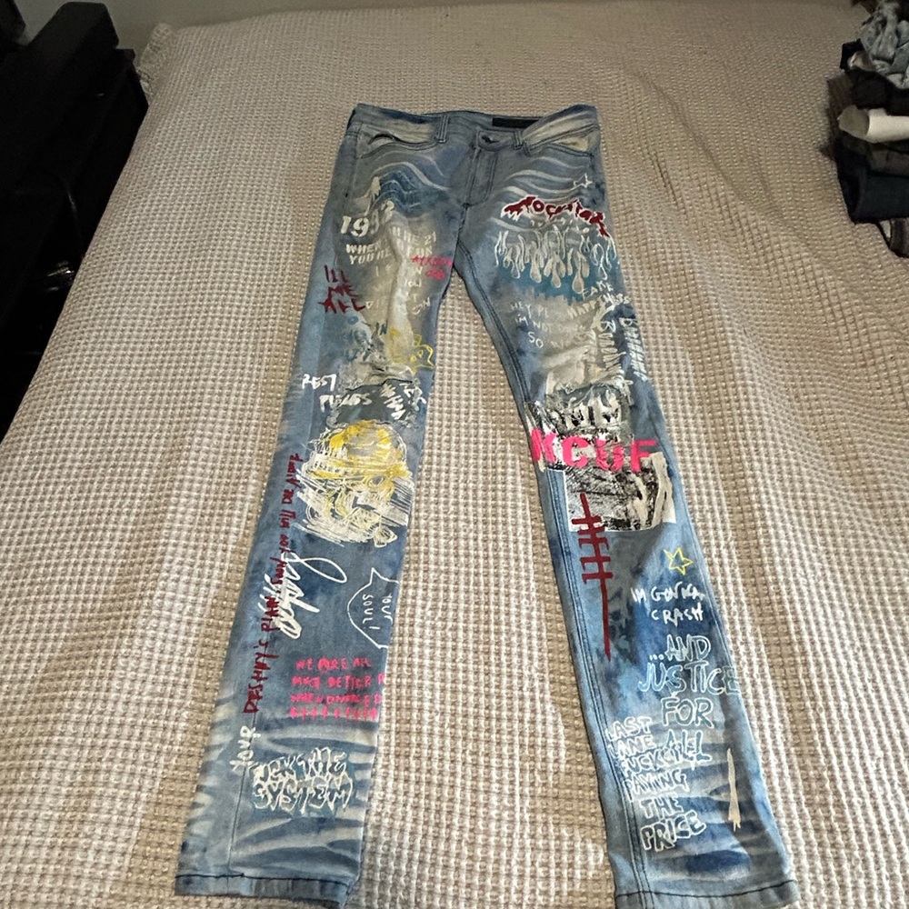 Trendy Blue Graphic Men's Skinny Jeans